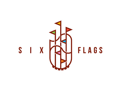 Six Flags brand flags logo park rollercoaster simple six stroke