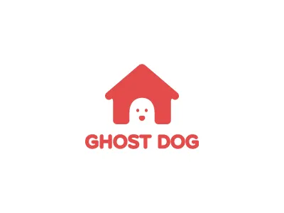 Ghost Dog dog ghost house logo mark negative space symbol