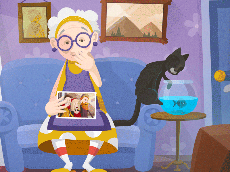 Grandma [gif] after effects animation cat character gif grandma illustration postcard postly