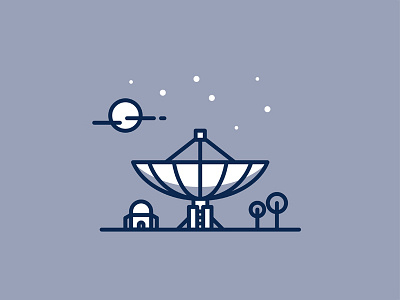 Radio Telescope branding design icon identity illustration logo mark space spaceship stars telescope thick lines