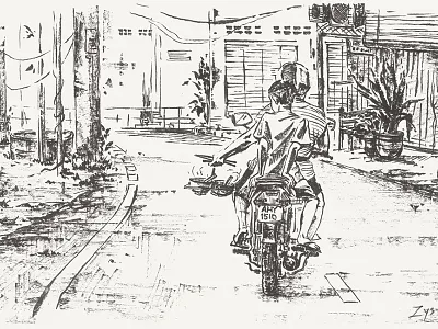 Carriers asian black and white brushpen drawing graphic hand drawn ink inking patios street food