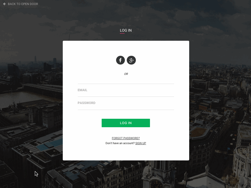 Super Slick Login floating labels form login london material ui open door