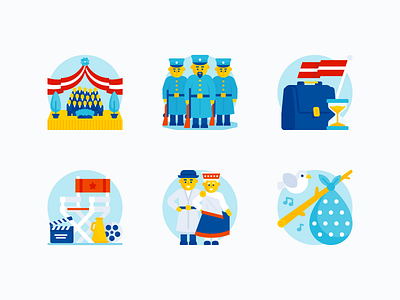 LV100 - History And Projects bindle bird briefcase character cinema flag flat icon illustration latvia national nostume soldier