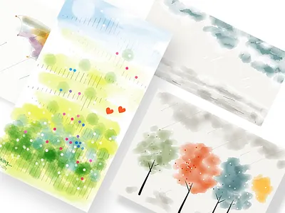 Rainy Day art clouds illustration landscape mountain painting paper rain trees watercolor watercolour weather