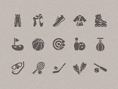 Sport icons set ballet bowling boxing darts diving golf hockey icon roller skates sneackers sportswear tennis