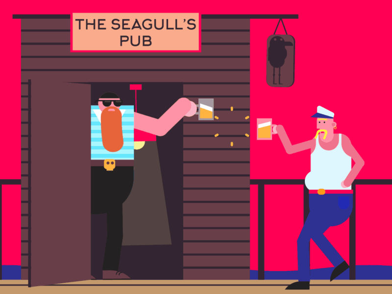 The seagull's pub animation beer dance friday motion graphics pub sailor seagull