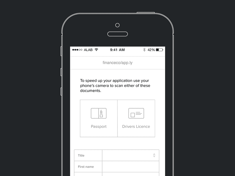 Scan to fill application banking finance form gif scan ux wireframes