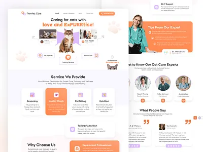 Pawfec Care – Cat Care Landing Page UI Design animal cat cat care homepage landing page pet pet care pet clinic pet health toys ui design ux vet web web design webpage