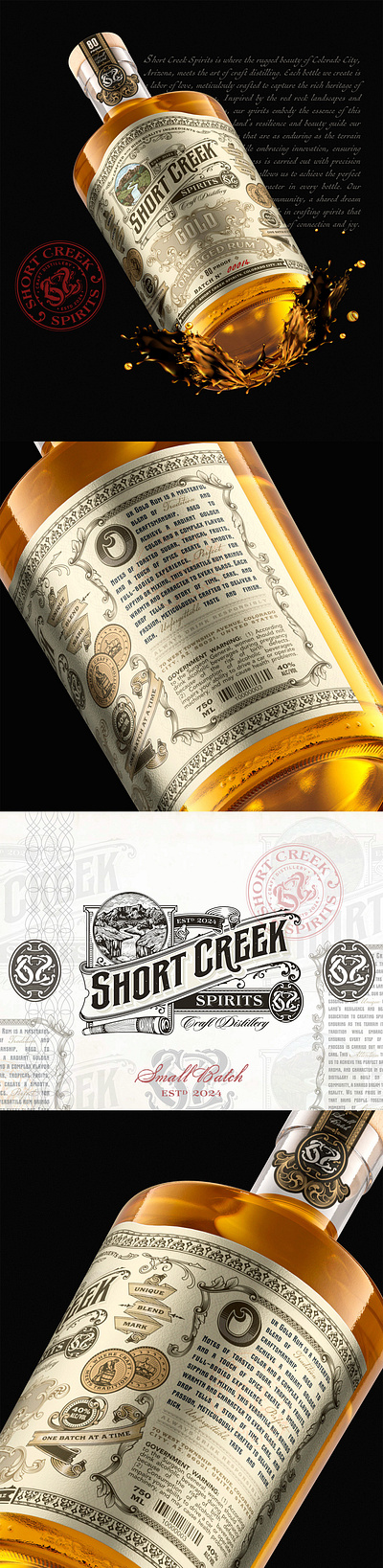 Short Creek Spirits artisan bottle bottle design bottle label bourbon branding design distillery distlling graphic design illustration label liquor logo logo design spirits vintage whiskey