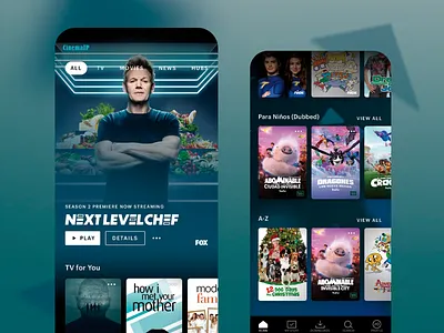 CinemaIP - Streaming App Home Screens app app design card layout content discovery explore green theme home screen live live events media mobile ux navigation button play button streaming streaming app tv series ui kit user interface uxui visuals