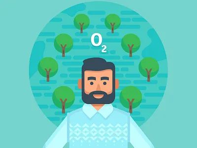 O2 - WIP environment flat design man o2 planting trees