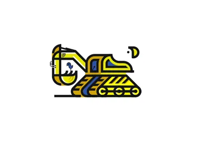 Excavator and bird characters excavator illustration technic transport