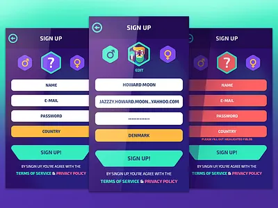 Sign Up Screen app flat game interface ios layout mobile register signup ui ux