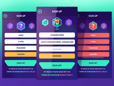 Sign Up Screen app flat game interface ios layout mobile register signup ui ux