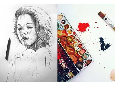 Just sleeping aquarell beauty bird face girl handdrawn illustration pencil portrait sketch splashes watercolor