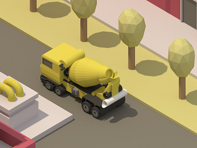 Concrete Mixer Truck 3d blender car isometric low poly truck