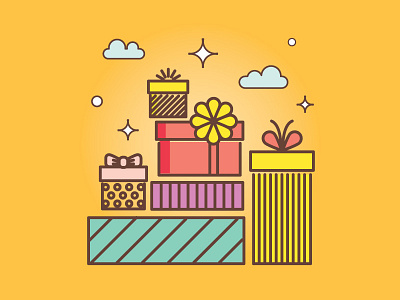 Gifts time card choice christmas flat gift giving icon new year outline present vector vectorart