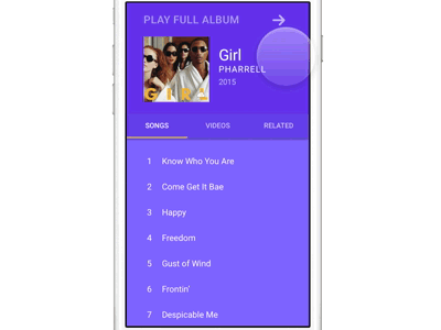 Music player in Framer framer material design music