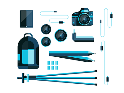 Camera Gear adventure ai backpack blue camera dslr fun icons illustration illustricons lens tripod