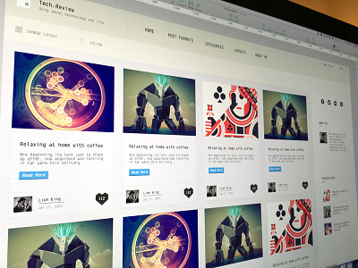 Masonry layout for new Wordpress Theme control panel grey grid isotope masonry pinterest side menu subtle top menu