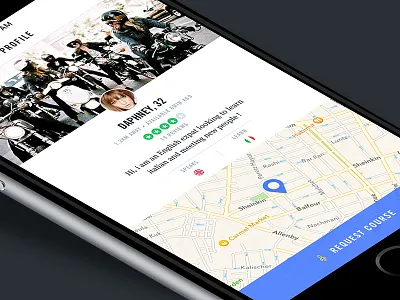 Profile page iOS9 app design button header interface ios ios9 iphone map mobile nav bar profile rating ui