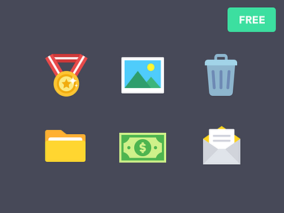 Free Flat Icons dollar file flat folder freebie icon image mail medal money photo trash