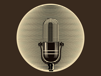 Microphone engraving etching microphone plate print retro vintage woodcut