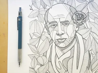 Pablo Picasso Ink Drawing bristol drawing floral framedart hatching illustration ink lineart pablo picasso version4