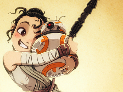 Rey bb8 fan art illustration rey star wars the force awakens