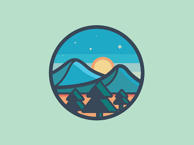 Sunrise badge illustration landscape morning nature outline sunrise