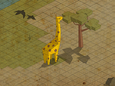 African Isometric Brick Landscape africa brick giraffe isometric landscape vintage