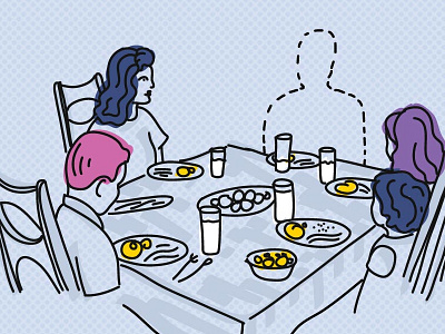 Missing in action color dinner eat editorial food illustration people portrait purple sad