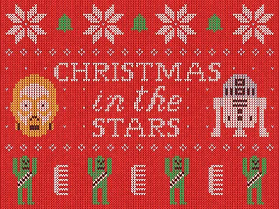 Star Wars Ugly Christmas Sweater c 3po chewbacca christmas in the stars illustration knit movies r2 d2 star wars ugly christmas sweater vector