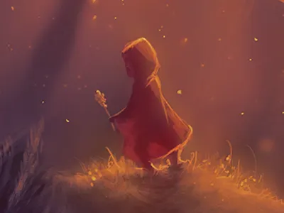 Girl in cape girl grass magical red sunset