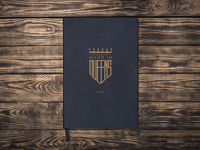 Made In Queens Notebook badge book branding crest crown design emblem gold identity logo mark stamp