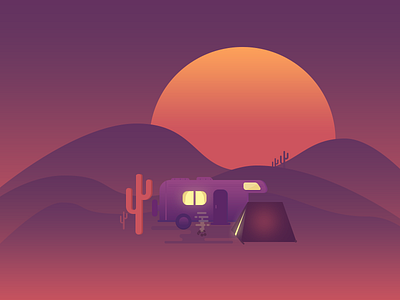 Camping bus camping color design illumination sunrise travel