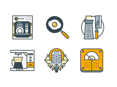 Home Appliance Funline icons appliance coffee dish washer egg flat home icons knife line mic vector weight scale