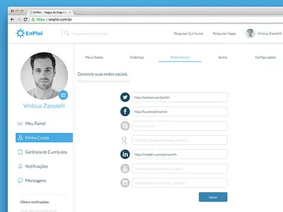 Enploi Redesign dashboard profile redesign settings social