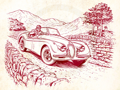 Jaguar XK120 1950s art auto automotive boys own car classic digital illustration jaguar xk120 retro vintage