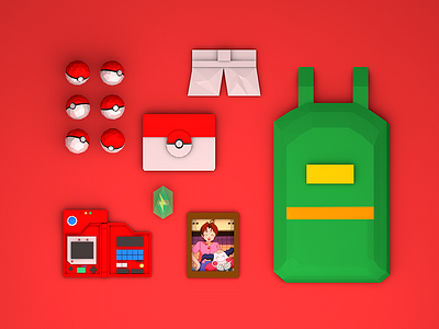 Ash 3d c4d illustration low poly pokemon video game