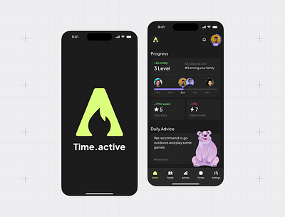 Family Screen Time Mobile App, Dark Mode dark mode dark theme design gamification gamified interface mobile mobile app mobile app design mobile design mobile screen time product product design screen time ui user experience user interface ux web web design