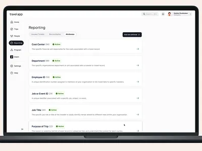 Reporting Attributes corporate travel product product design reporting ux
