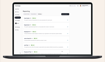 Reporting Attributes corporate travel product product design reporting ux