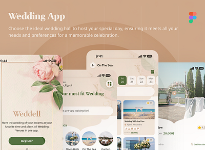 Weddell: An app for booking wedding halls. app application booking decoration desgin engagement figma hall invitation mobile mobile app mobile app ui mockup sea services ui ui desgin ui ux ux wedding