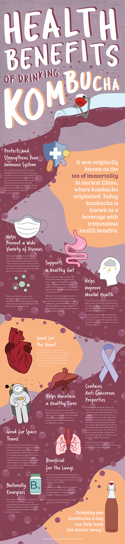 Health Benefits of Kombucha Illustrative Infographic illustration infographic poster design print design