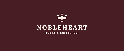 Nobleheart Books & Coffee, Co., logo design branding coffee shop crown and heart logo fantasy graphic design kingdom logo design