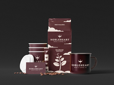 Nobleheart Books & Coffee Co. dark roast coffee packaging brand design branding coffee shop dark roast package design packaging design