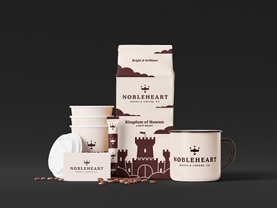 Nobleheart Books & Coffee, Co., Kingdom of Heaven Light Roast brand design branding coffee shop graphic design light roast package design packaging design