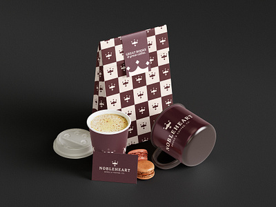 Nobleheart Books & Coffee Co., coffee shop takeout bag brand design branding coffee shop package design packaging design