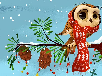 The Scarfed Owl christmas owl pine cones pine tree